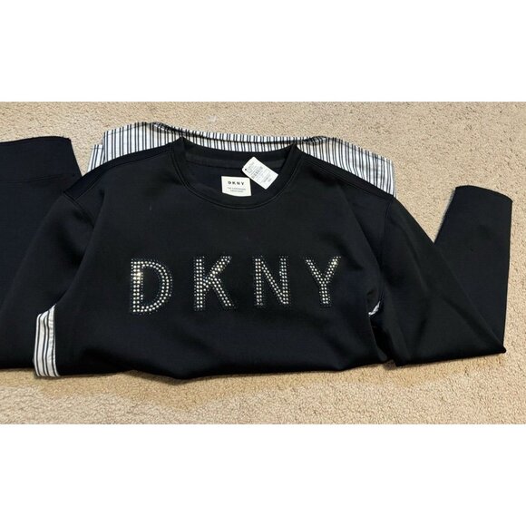 DKNY Top S Small The Everywhere Sweatshirt Black Blue White Crystals NWT NEW - Picture 9 of 15
